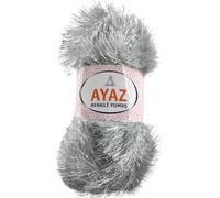 Khaso Eyelash Tinsel Glitter Fluffy Sparkle Yarn Knitting/Crochet 100g Ball (1208 Silver)