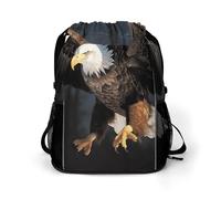 KHAUERBC 3D Bald Eagle Drawstring Backpack for Adult,Gym Bag with Shoe Compartment,Hiking Backpack with Mesh Side Pockets