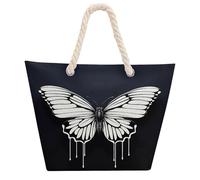 KHAUERBC A Black And White Butterfly Bag - Large Shoulder,Sturdy And Durable,Hemp Rope Tote Bags with Zipper,Fashionable Beach Bag for Weekender Pool Gym Grocery Travel