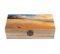 KHAUERBC Beach Locked Wooden Keepsake Box with Hinged Lid for Crafts And Photo Storage,Keepsake Box Jewellery Organiser Unique Gift Ideas for Men & Women