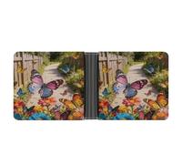 KHAUERBC Butterfly Dance Along The Flower Path Ultra Soft Synthetic Leather Men's Wallet,easy to Carry,Wallet for Men, Compact Design,Men's PU Leather Wallet,Classic Bifold Design with Multiple Card