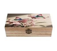 KHAUERBC Butterfly Perches on The Spring Branch. Locked Wooden Keepsake Box with Hinged Lid for Crafts And Photo Storage,Keepsake Box Jewellery Organiser Unique Gift Ideas for Men & Women