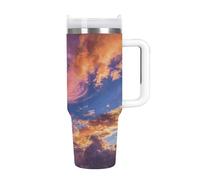 KHAUERBC Colorful Clouds Travel Coffee Tumbler Stainless Steel,Coffee Mug with Lid & Straw,Cup with Handle,Large Capacity,Double Wall Vacuum Leak Proof Ice Coffee Thermal Cup,40 Oz