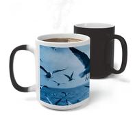 KHAUERBC Flocks of Seagulls Follow The Wind. Ceramic Coffee Mug, 17 Ounces, Large Capacity Coffee Travel Mug, Tea Cups with Handle for Office/Home,unisex, Dishwasher And Microwave Safe.