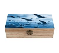 KHAUERBC Flocks of Seagulls Follow The Wind. Locked Wooden Keepsake Box with Hinged Lid for Crafts And Photo Storage,Keepsake Box Jewellery Organiser Unique Gift Ideas for Men & Women