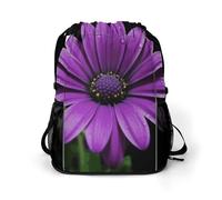 KHAUERBC Purple Daisy Drawstring Backpack for Adult,Gym Bag with Shoe Compartment,Hiking Backpack with Mesh Side Pockets