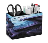 KHAUERBC Purple Dragon Purple Moon PU Leather Pen Holder for Desk Double Compartments.Multi-Functional Pencil Holder for Office Cosmetics Gifts. Remote Control Holder 4.3 * 2.8 * 5.9 In.
