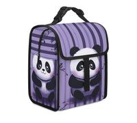 KHAUERBC Purple Striped Panda Lunch Bag Dual Compartment Leakproof,insulated Bag with Handle,Lunch Tote for Work Travel