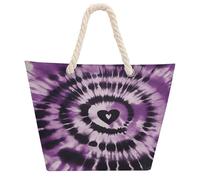 KHAUERBC Purple Tie Dye Bag - Large Shoulder,Sturdy And Durable,Hemp Rope Tote Bags with Zipper,Fashionable Beach Bag for Weekender Pool Gym Grocery Travel