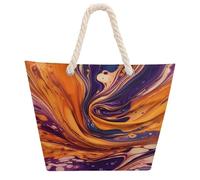 KHAUERBC Purple Tie-dye Fabric Bag - Large Shoulder,Sturdy And Durable,Hemp Rope Tote Bags with Zipper,Fashionable Beach Bag for Weekender Pool Gym Grocery Travel