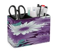 KHAUERBC Purple White Floral PU Leather Pen Holder for Desk Double Compartments.Multi-Functional Pencil Holder for Office Cosmetics Gifts. Remote Control Holder 4.3 * 2.8 * 5.9 In.