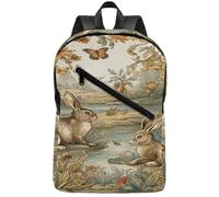 KHAUERBC Rabbit Watching Bird Colorful Casual Daypack,Hiking Backpack-Slim Sturdy,Laptop Backpack for Weekender,Hiking