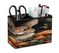 KHAUERBC Rabbit with Mushrooms PU Leather Pen Holder for Desk Double Compartments.Multi-Functional Pencil Holder for Office Cosmetics Gifts. Remote Control Holder 4.3 * 2.8 * 5.9 In.