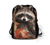 KHAUERBC Raccoon in The Fall Tree Hole Drawstring Backpack for Adult,Gym Bag with Shoe Compartment,Hiking Backpack with Mesh Side Pockets