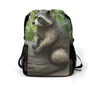 KHAUERBC Raccoon Statue Drawstring Backpack for Adult,Gym Bag with Shoe Compartment,Hiking Backpack with Mesh Side Pockets