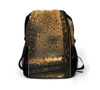 KHAUERBC Rain Hits The Window Drawstring Backpack for Adult,Gym Bag with Shoe Compartment,Hiking Backpack with Mesh Side Pockets