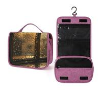 KHAUERBC Rain Hits The Window Toiletry Bag for Men Women,Portable Hanging Hook Makeup Bag Organizer,Cosmetic Bag for Accessories, Shampoo, Full-size Container,Toiletries