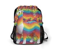 KHAUERBC Rainbow Camel Pattern Drawstring Backpack for Adult,Gym Bag with Shoe Compartment,Hiking Backpack with Mesh Side Pockets