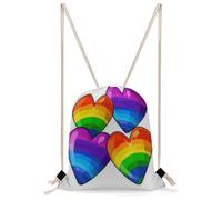 KHAUERBC Rainbow Colored Gay Pride Hearts Drawstring Bag Splash-Proof,Gym Bag with Adjustable Straps,Sackpack for Sports,Gym,Travel,Swimming