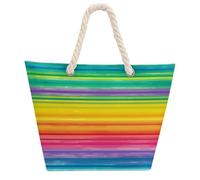 KHAUERBC Rainbow Colored Striped Bag - Large Shoulder,Sturdy And Durable,Hemp Rope Tote Bags with Zipper,Fashionable Beach Bag for Weekender Pool Gym Grocery Travel