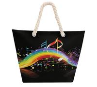 KHAUERBC Rainbow Musical Note Melody Bag - Large Shoulder,Sturdy And Durable,Hemp Rope Tote Bags with Zipper,Fashionable Beach Bag for Weekender Pool Gym Grocery Travel
