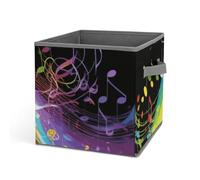 KHAUERBC Rainbow Musical Note Melody Fabric Bins with Double Handles.Storage Basket Is Cube Collapsible Organizers.Square Baskets for Organization, Closet, Shelves, Offices, Toys.