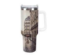 KHAUERBC Rainy Street in Paris Cups with Straw And Handle,Coffee Mug Double Wall Vacuum-Insulation,Water Bottles for Iced Coffee,Tea,Hot And Cold Drink