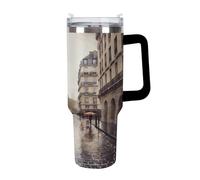 KHAUERBC Rainy Street in Paris Cups with Straw And Handle,Coffee Mug Double Wall Vacuum-Insulation,Water Bottles for Iced Coffee,Tea,Hot And Cold Drink