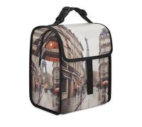 KHAUERBC Rainy Street in Paris Lunch Bag Dual Compartment Leakproof,insulated Bag with Handle,Lunch Tote for Work Travel