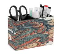 KHAUERBC Red And Cyan Dragon PU Leather Pen Holder for Desk Double Compartments.Multi-Functional Pencil Holder for Office Cosmetics Gifts. Remote Control Holder 4.3 * 2.8 * 5.9 In.