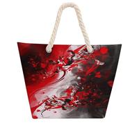 KHAUERBC Red Black White Abstract Bag - Large Shoulder,Sturdy And Durable,Hemp Rope Tote Bags with Zipper,Fashionable Beach Bag for Weekender Pool Gym Grocery Travel