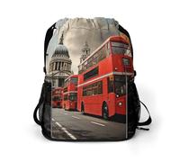 KHAUERBC Red Bus Drawstring Backpack for Adult,Gym Bag with Shoe Compartment,Hiking Backpack with Mesh Side Pockets