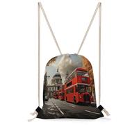 KHAUERBC Red Bus Drawstring Bag Splash-Proof,Gym Bag with Adjustable Straps,Sackpack for Sports,Gym,Travel,Swimming