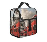 KHAUERBC Red Bus Lunch Bag Dual Compartment Leakproof,insulated Bag with Handle,Lunch Tote for Work Travel