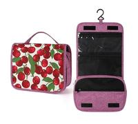 KHAUERBC Red Cherries Toiletry Bag for Men Women,Portable Hanging Hook Makeup Bag Organizer,Cosmetic Bag for Accessories, Shampoo, Full-size Container,Toiletries
