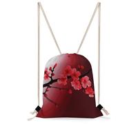 KHAUERBC Red Cherry Blossom Drawstring Bag Splash-Proof,Gym Bag with Adjustable Straps,Sackpack for Sports,Gym,Travel,Swimming