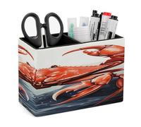 KHAUERBC Red Crab Sea PU Leather Pen Holder for Desk Double Compartments.Multi-Functional Pencil Holder for Office Cosmetics Gifts. Remote Control Holder 4.3 * 2.8 * 5.9 In.