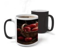 KHAUERBC Red Fruit in A Basket Ceramic Tea Cup,Large Tea Mug (11 Ounces).Ceramic Discoloration Mug with Handle. Coffee Cup for Birthday Graduation,Anniversary Christmas Gift.