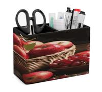 KHAUERBC Red Fruit in A Basket PU Leather Pen Holder for Desk Double Compartments.Multi-Functional Pencil Holder for Office Cosmetics Gifts. Remote Control Holder 4.3 * 2.8 * 5.9 In.