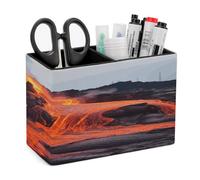 KHAUERBC Red Hot Lava from Kilauea Volcano PU Leather Pen Holder for Desk Double Compartments.Multi-Functional Pencil Holder for Office Cosmetics Gifts. Remote Control Holder 4.3 * 2.8 * 5.9 In.