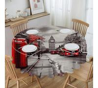 KHAUERBC Red London Street Round Tablecloth with Tabletop Decoration 59.84inch.Fabric Table Cover-Heavy Duty Washable Fabric. Outdoor Tablecloth for Dining, Kitchen, Wedding, Parties Etc.