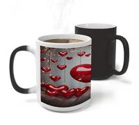 KHAUERBC Red Love Heart Ceramic Tea Cup,Large Tea Mug (11 Ounces).Ceramic Discoloration Mug with Handle. Coffee Cup for Birthday Graduation,Anniversary Christmas Gift.