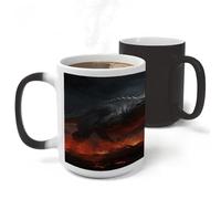 KHAUERBC Red Magma Flying Dragons Ceramic Tea Cup,Large Tea Mug (11 Ounces).Ceramic Discoloration Mug with Handle. Coffee Cup for Birthday Graduation,Anniversary Christmas Gift.