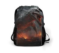 KHAUERBC Red Magma Flying Dragons Drawstring Backpack for Adult,Gym Bag with Shoe Compartment,Hiking Backpack with Mesh Side Pockets