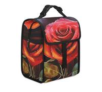 KHAUERBC Red Rose Art Lunch Bag Dual Compartment Leakproof,insulated Bag with Handle,Lunch Tote for Work Travel