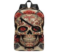 KHAUERBC Red Rose Sugar Skull Colorful Casual Daypack,Hiking Backpack-Slim Sturdy,Laptop Backpack for Weekender,Hiking