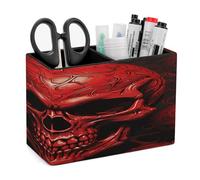 KHAUERBC Red Skulls PU Leather Pen Holder for Desk Double Compartments.Multi-Functional Pencil Holder for Office Cosmetics Gifts. Remote Control Holder 4.3 * 2.8 * 5.9 In.