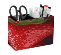 KHAUERBC Red Strawberry PU Leather Pen Holder for Desk Double Compartments.Multi-Functional Pencil Holder for Office Cosmetics Gifts. Remote Control Holder 4.3 * 2.8 * 5.9 In.