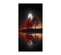 KHAUERBC Red Tree Lake Moon Blackout Curtains for Light Filtering Doorway Curtains .Room Divider Curtain As Sliding Door/Closet/Patio。French Door Curtain 70 * 35.4 Inch for Home Decors.
