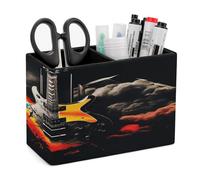 KHAUERBC Rock Music PU Leather Pen Holder for Desk Double Compartments.Multi-Functional Pencil Holder for Office Cosmetics Gifts. Remote Control Holder 4.3 * 2.8 * 5.9 In.